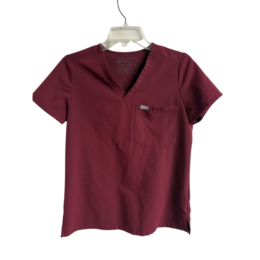 FIGS Technical Collection Casma Scrub Top Burgundy Maroon V-Neck XS Women